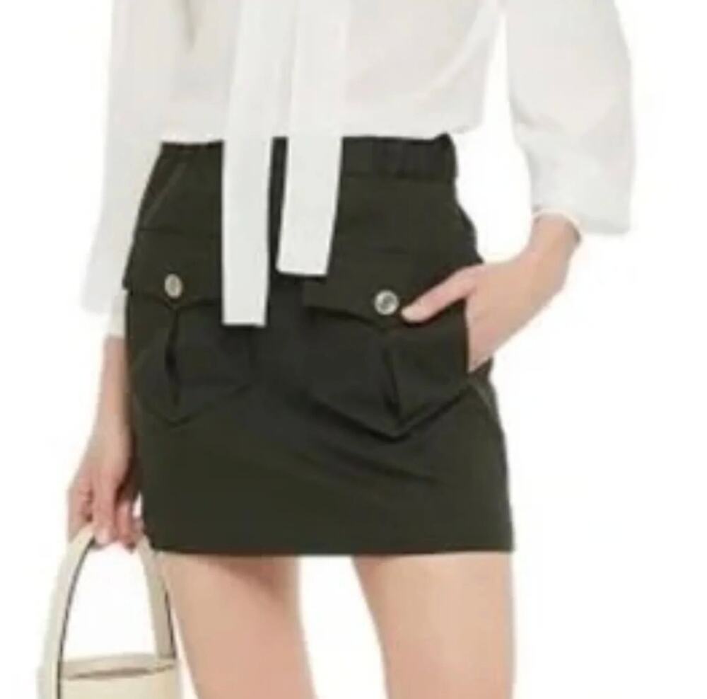 $225 Maje Women's Green Jesna High Waist Stretch Mini skirt
